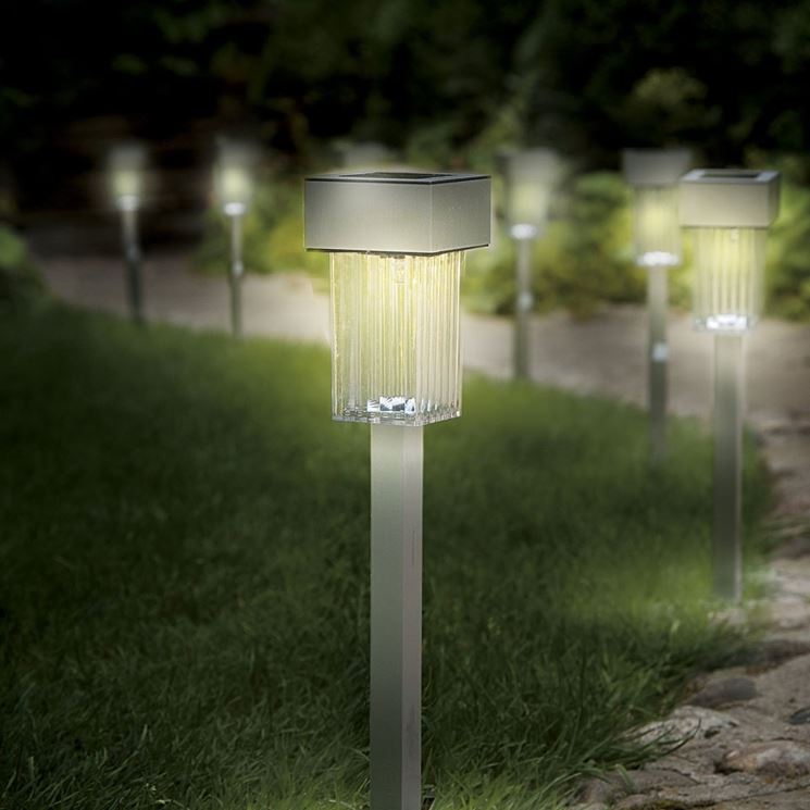 per esterni illuminazione da vialetto Lampada solare a LED con picchetto set da 3 pezzi lampada da giardino, lampada da giardino, lampada da esterno, altezza 35 cm, argento 